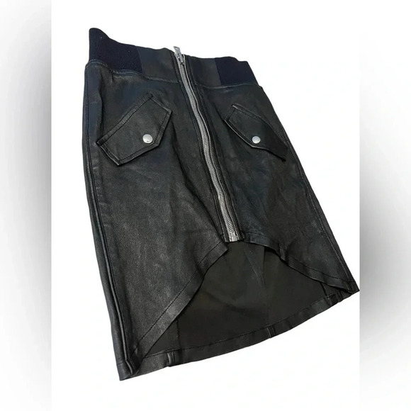 Revolve RtA Isla Leather Skirt in Night Life Black Lambskin Mini Skirt Sz 6 - Picture 3 of 9